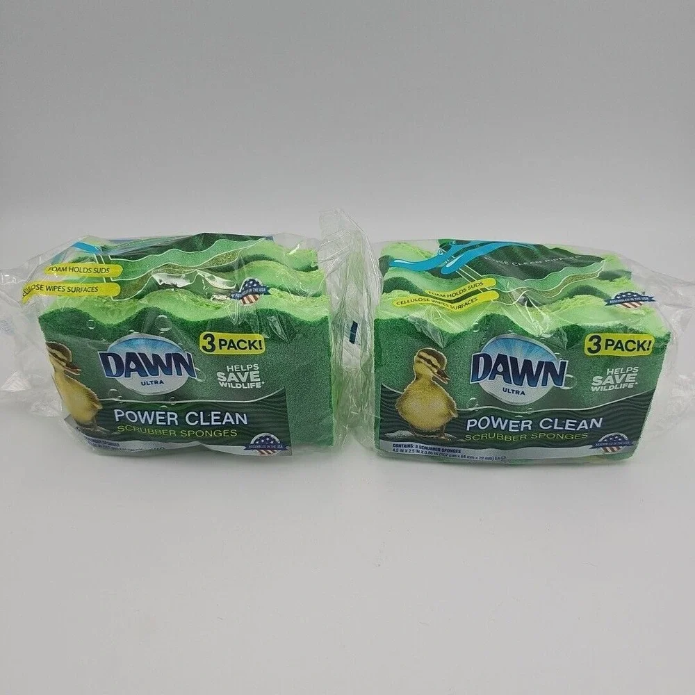 Dawn Power Clean‎ Scrubber Sponges 3 Pack Lot Of 2 (6 sponges)